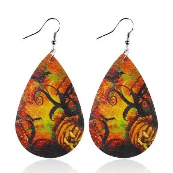 Halloween Double Sided Printed Pumpkin Earrings - Picture 1 of 2